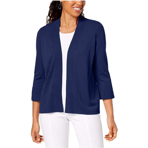 JM Collection Open-Front Bell Sleeve Blue Cardigan Shrug Large NWT - Picture 1 of 3